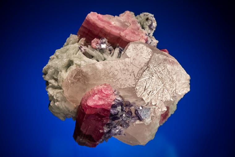 BERYL var. Morganite with ELBAITE, LEPIDOLITE and ALBITE var. Cleavelandite